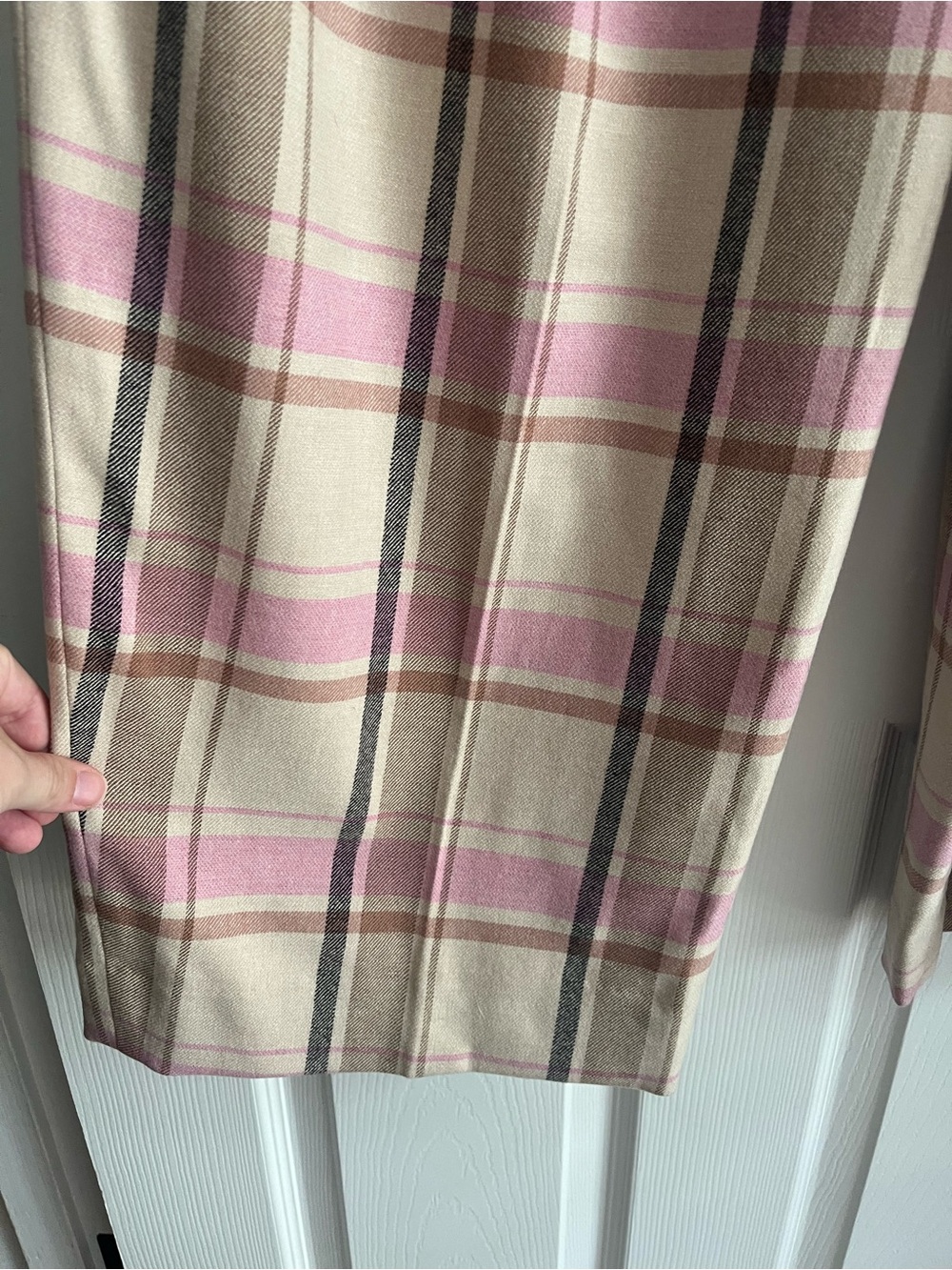 NWT COS High Rise Wide Leg Wool Blend Adjustable Waist Pink Plaid Trousers Sz 8 - Picture 6 of 16